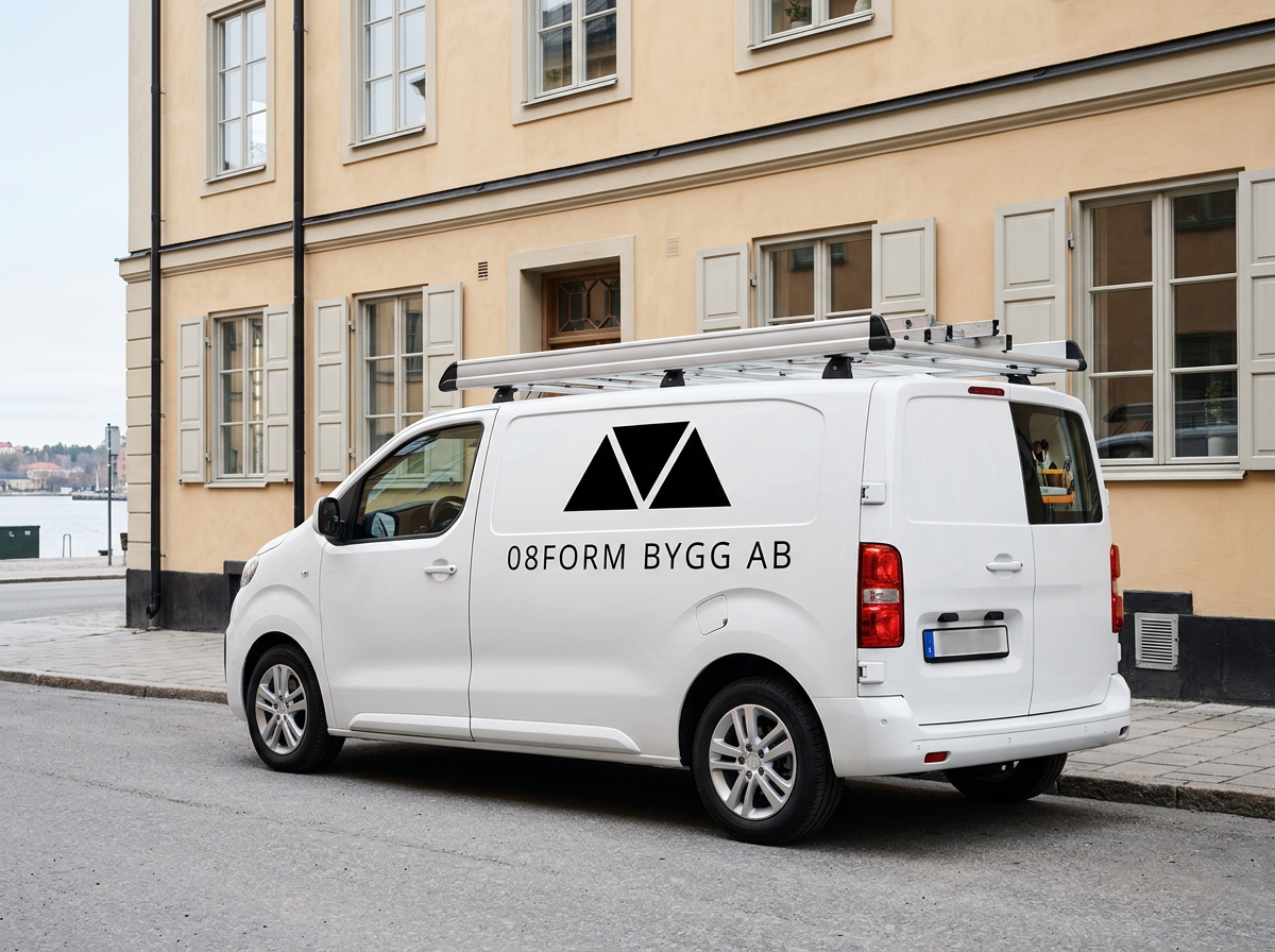 Vit 08Form Bygg AB-företagsbil i Stockholm